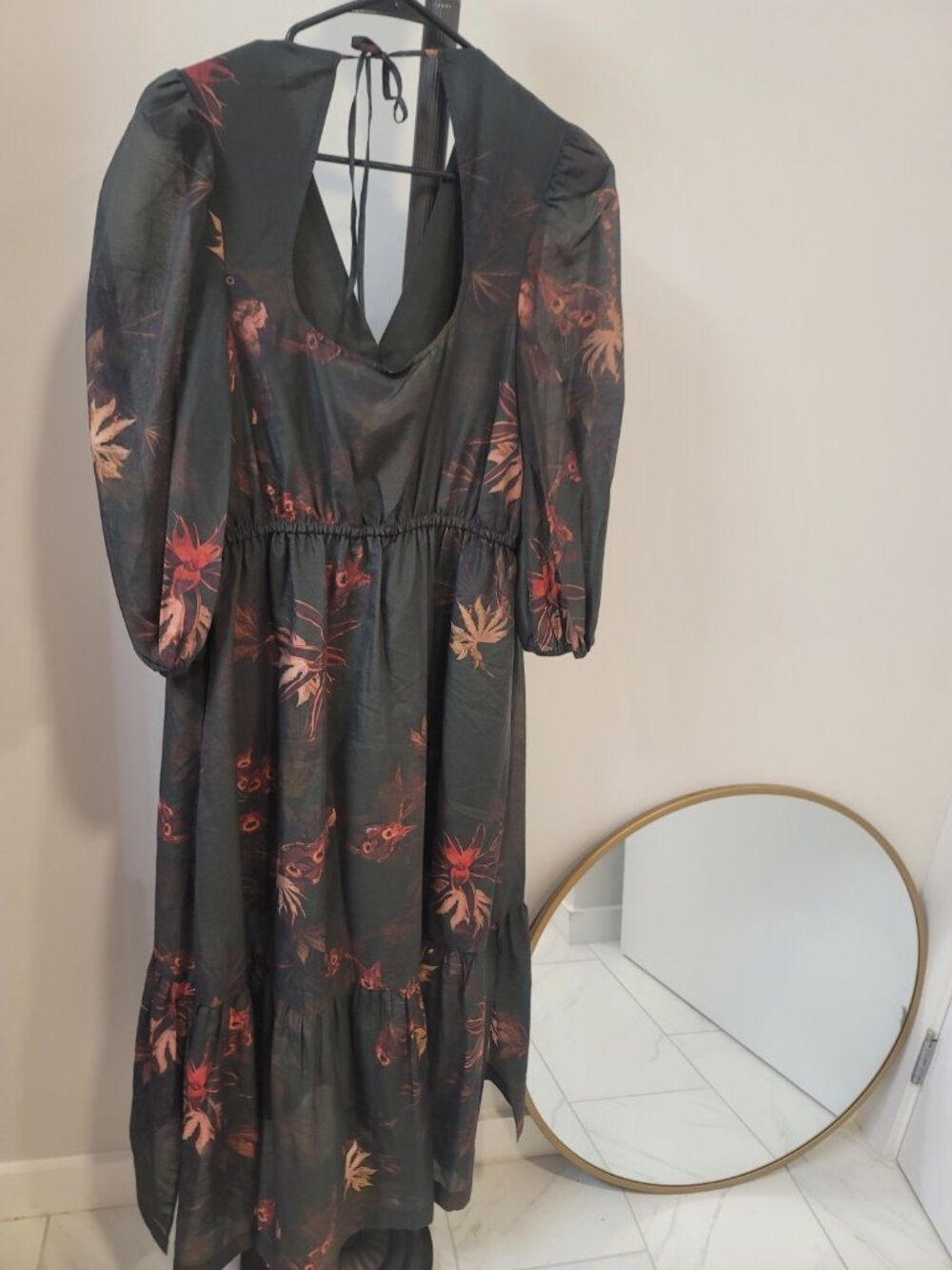 All Saints Rosi Nila Dark Khaki Green Tiered V-neck Midi Dress Size 4 US New - Picture 4 of 9